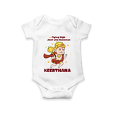 Flying High Just Like Hanuman – Personalized Baby Romper - WHITE - New Born (Chest 14")