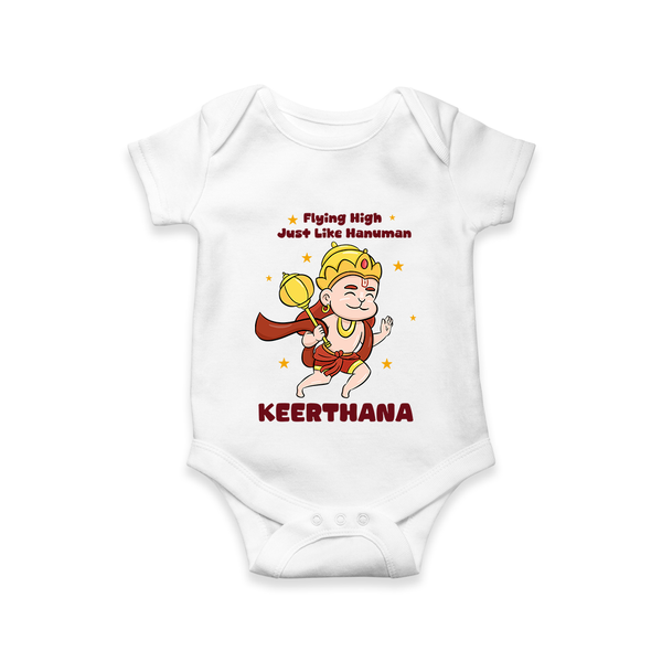Flying High Just Like Hanuman – Personalized Baby Romper - WHITE - New Born (Chest 14")