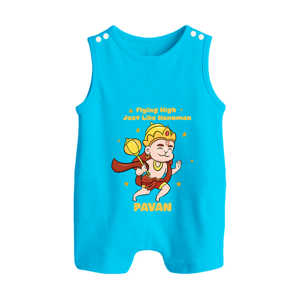 Flying High Just Like Hanuman – Personalized Baby Romper Suit - SKY BLUE - New Born (Chest 18")