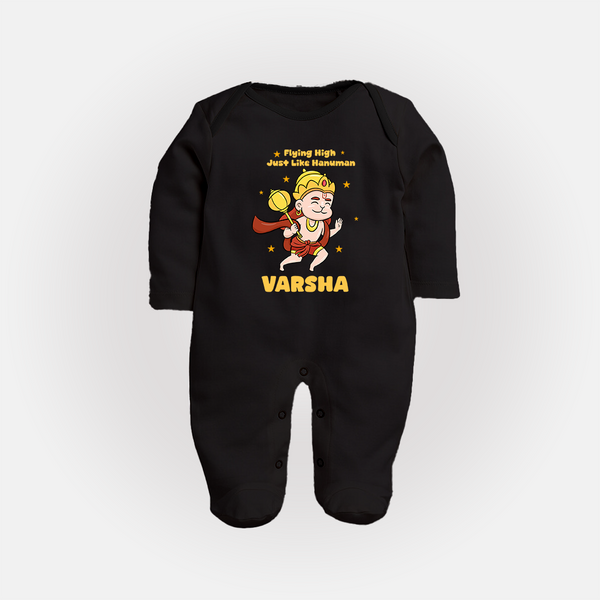 Flying High Just Like Hanuman – Personalized Baby Fullbody Suit - BLACK - New Born (Chest 7.5")