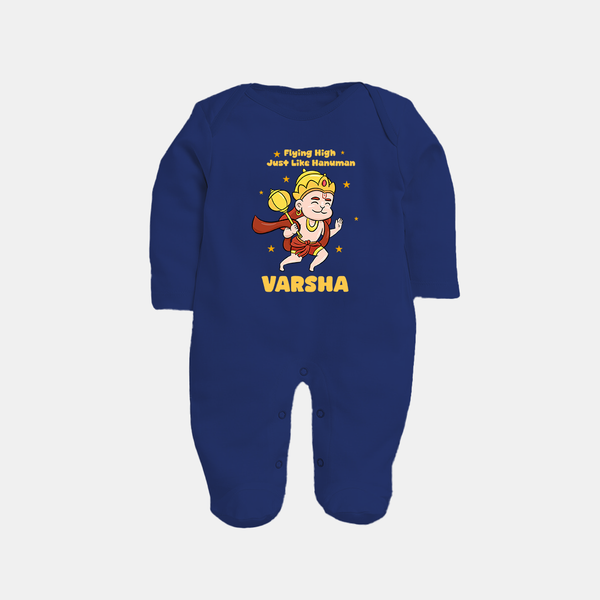 Flying High Just Like Hanuman Sleep Suit | Custom Baby Sleep Suit for Hanuman Festival - NAVY BLUE - New Born (Chest 7.5")