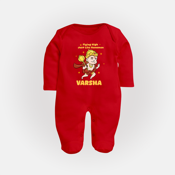 Flying High Just Like Hanuman – Personalized Baby Fullbody Suit - RED - New Born (Chest 7.5")