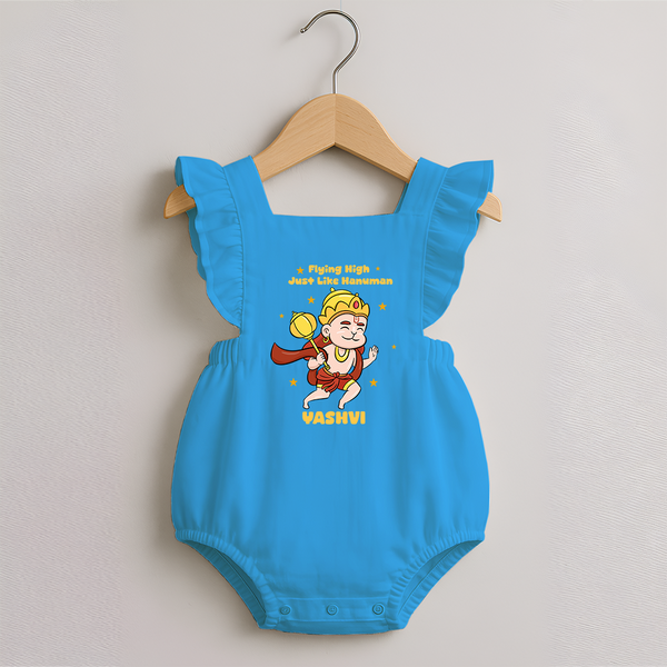 Flying High Just Like Hanuman – Personalized   Romper Frock - SKY BLUE - 0 - 3 Months Old (Chest 19")
