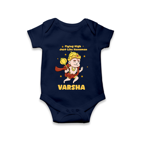 Flying High Just Like Hanuman – Personalized Baby Romper - NAVY BLUE - New Born (Chest 14")