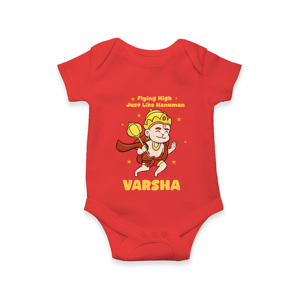 Flying High Just Like Hanuman – Personalized Baby Romper - RED - New Born (Chest 14")