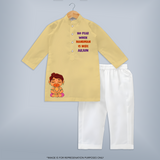 No Fear When Hanuman Is Here Shirt | Custom Kurta Set for Hanuman Worship - PASTEL YELLOW - 3 - 6 Months Old (Chest 24", Kurta Length 14'', Waist 19", Pant Length 14")