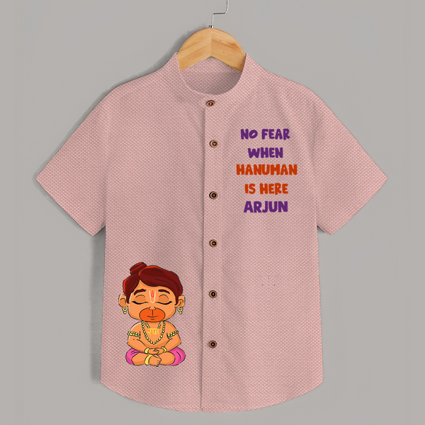 No Fear When Hanuman Is Here Shirt | Custom Baby Shirt for Hanuman Worship - PEACH - 0 - 6 Months Old (Chest 23")