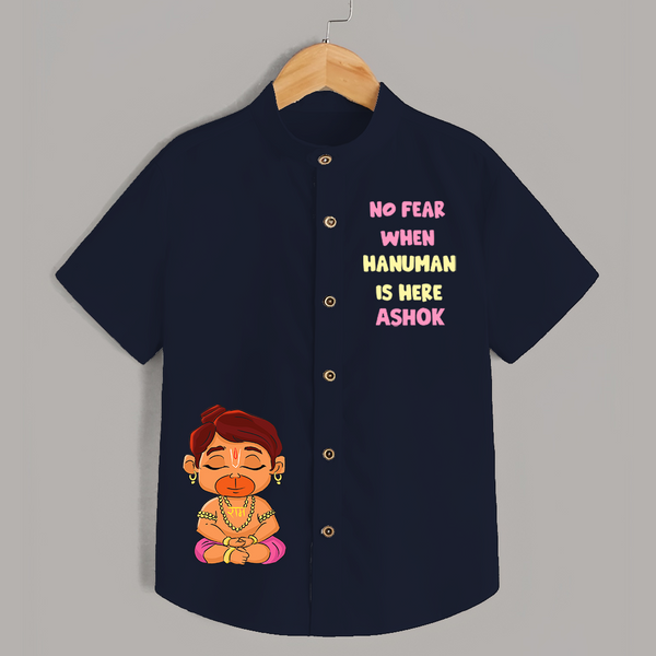 No Fear When Hanuman Is Here Shirt | Custom Baby Shirt for Hanuman Worship - NAVY BLUE - 0 - 6 Months Old (Chest 23")