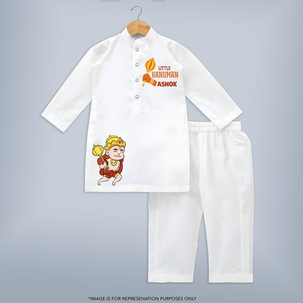 Little Hanuman Shirt | Personalized Kurta Set for Hanuman - WHITE - 3 - 6 Months Old (Chest 24", Kurta Length 14'', Waist 19", Pant Length 14")