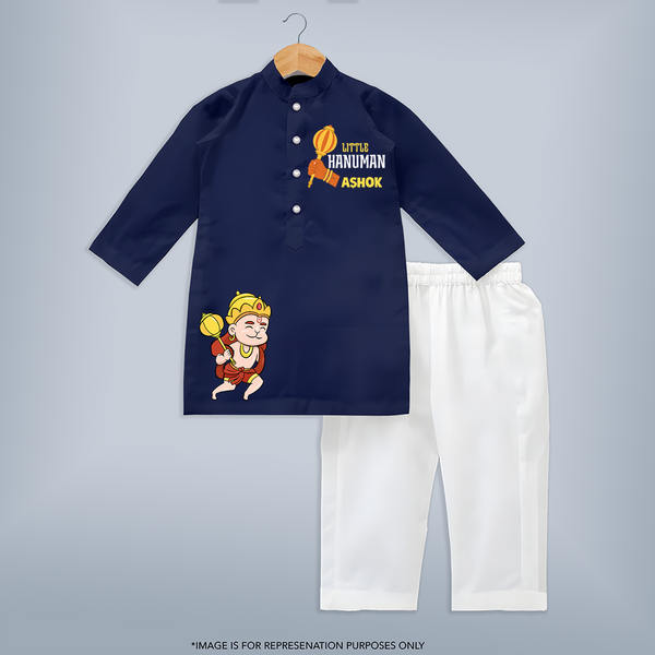 Little Hanuman Shirt | Personalized Kurta Set for Hanuman - NAVY BLUE - 3 - 6 Months Old (Chest 24", Kurta Length 14'', Waist 19", Pant Length 14")