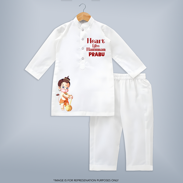 Heart Like Hanuman Shirt | Custom Kurta Set for Hanuman Devotion - WHITE - 3 - 6 Months Old (Chest 24", Kurta Length 14'', Waist 19", Pant Length 14")
