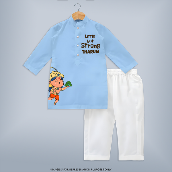 Little But Strong Shirt | Personalized Shirt for Hanuman's Strength - BABY BLUE - 3 - 6 Months Old (Chest 24", Kurta Length 14'', Waist 19", Pant Length 14")