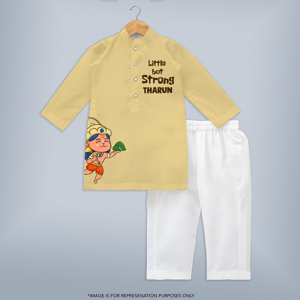 Little But Strong Shirt | Personalized Shirt for Hanuman's Strength - PASTEL YELLOW - 3 - 6 Months Old (Chest 24", Kurta Length 14'', Waist 19", Pant Length 14")