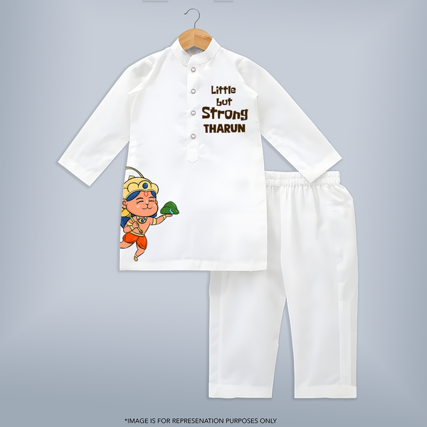 Little But Strong Shirt | Personalized Shirt for Hanuman's Strength - WHITE - 3 - 6 Months Old (Chest 24", Kurta Length 14'', Waist 19", Pant Length 14")