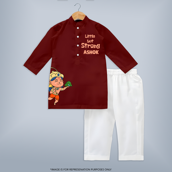 Little But Strong Shirt | Personalized Shirt for Hanuman's Strength - MAROON - 3 - 6 Months Old (Chest 24", Kurta Length 14'', Waist 19", Pant Length 14")