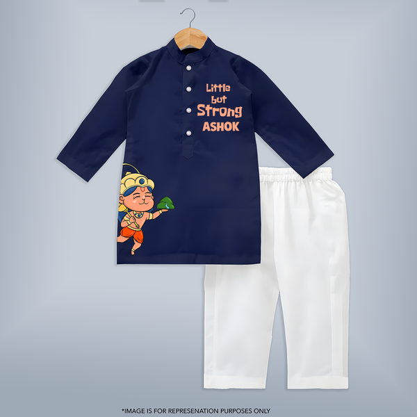 Little But Strong Shirt | Personalized Shirt for Hanuman's Strength - NAVY BLUE - 3 - 6 Months Old (Chest 24", Kurta Length 14'', Waist 19", Pant Length 14")