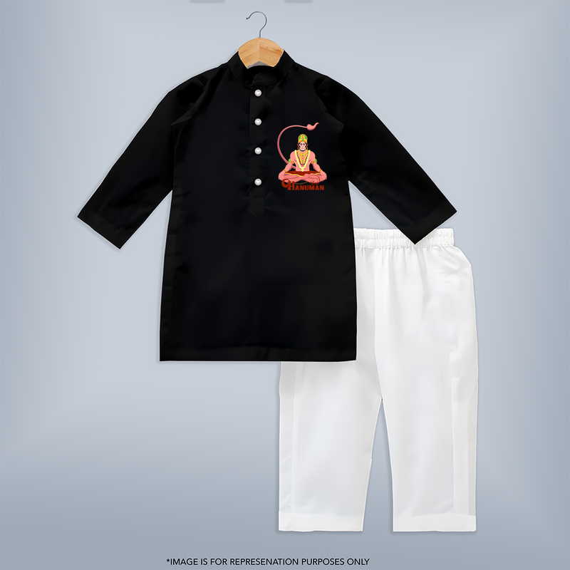 Hanuman Ji The Ultimate Warrior - Hanuman Themed Kurta Set For Adults - BLACK - S (Chest 20")