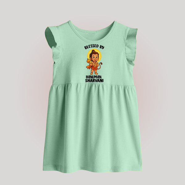 Blessed by Hanuman – Personalized   Baby Frock - MINT GREEN - 0 - 3 Months Old (Chest 17")