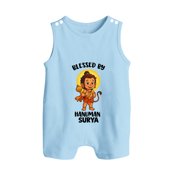 Blessed by Hanuman – Personalized Baby Romper Suit - BABY BLUE - New Born (Chest 18")