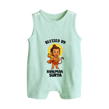 Blessed by Hanuman – Personalized Baby Romper Suit - MINT GREEN - New Born (Chest 18")
