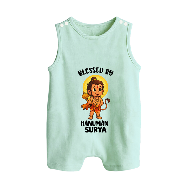 Blessed by Hanuman – Personalized Baby Romper Suit - MINT GREEN - New Born (Chest 18")