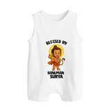 Blessed by Hanuman – Personalized Baby Romper Suit - WHITE - New Born (Chest 18")