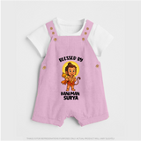 Blessed by Hanuman – Personalized Baby Dungaree - BABY PINK - 0 - 5 Months Old (Chest 18")