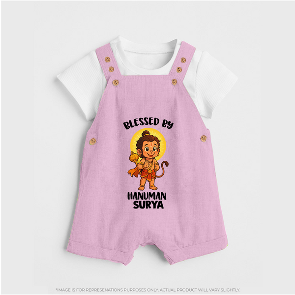 Blessed by Hanuman – Personalized Baby Dungaree - BABY PINK - 0 - 5 Months Old (Chest 18")