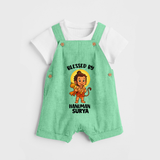 Blessed by Hanuman – Personalized Baby Dungaree - GREEN - 0 - 5 Months Old (Chest 18")