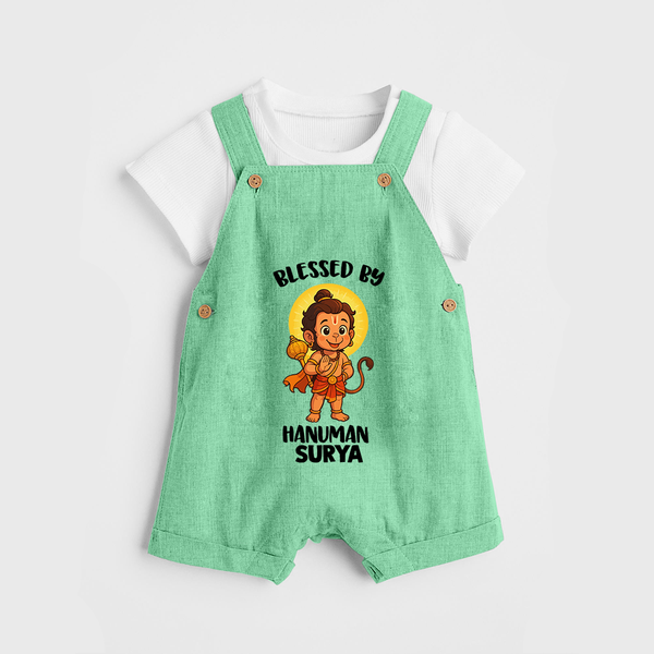 Blessed by Hanuman – Personalized Baby Dungaree - GREEN - 0 - 5 Months Old (Chest 18")