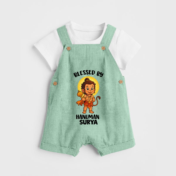 Blessed by Hanuman – Personalized Baby Dungaree - MINT GREEN - 0 - 5 Months Old (Chest 18")
