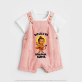 Blessed by Hanuman – Personalized Baby Dungaree - PEACH - 0 - 5 Months Old (Chest 18")