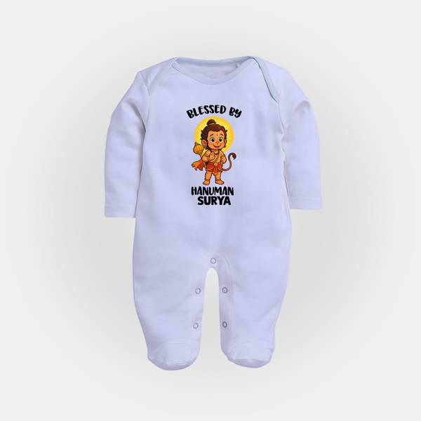 Blessed by Hanuman – Personalized Baby Fullbody Suit - BABY BLUE - New Born (Chest 7.5")