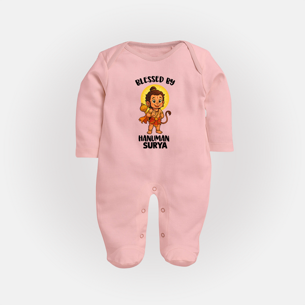 Blessed by Hanuman – Personalized Baby Fullbody Suit - BABY PINK - New Born (Chest 7.5")