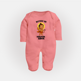 Blessed by Hanuman – Personalized Baby Fullbody Suit - PEACH - New Born (Chest 7.5")
