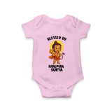 Blessed by Hanuman – Personalized Baby Romper - BABY PINK - New Born (Chest 14")
