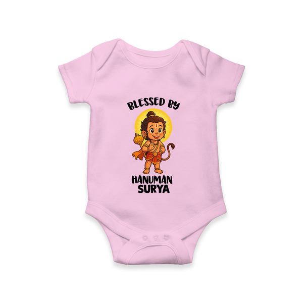 Blessed by Hanuman – Personalized Baby Romper - BABY PINK - New Born (Chest 14")