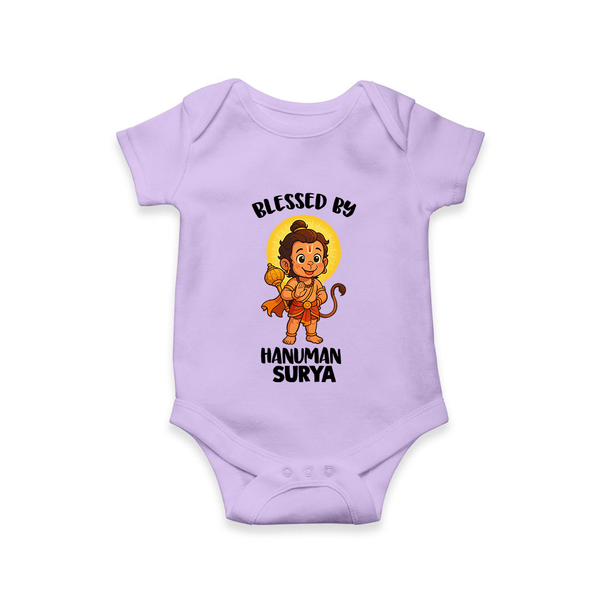Blessed by Hanuman – Personalized Baby Romper - LILAC - New Born (Chest 14")