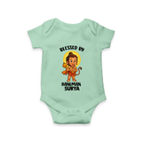 Blessed by Hanuman – Personalized Baby Romper - MINT GREEN - New Born (Chest 14")