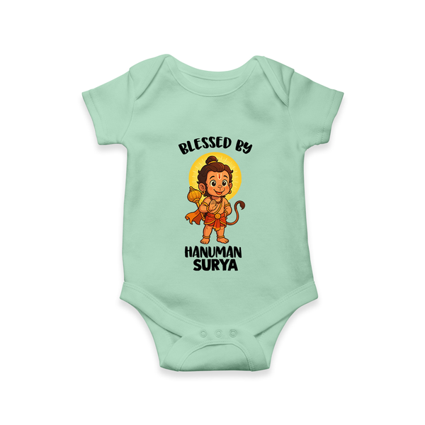 Blessed by Hanuman – Personalized Baby Romper - MINT GREEN - New Born (Chest 14")