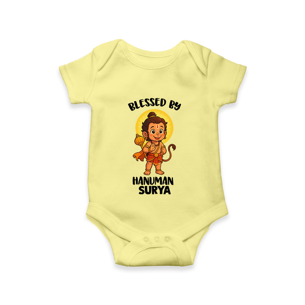 Blessed by Hanuman – Personalized Baby Romper - PASTEL YELLOW - New Born (Chest 14")
