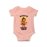 Blessed by Hanuman – Personalized Baby Romper - PEACH - New Born (Chest 14")