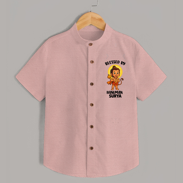Blessed by Hanuman – Personalized   Shirt - PEACH - 0 - 6 Months Old (Chest 23")