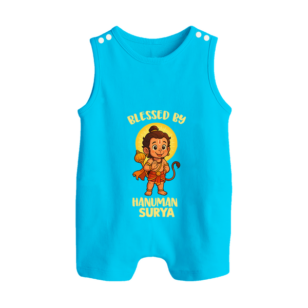 Blessed by Hanuman – Personalized Baby Romper Suit - SKY BLUE - New Born (Chest 18")