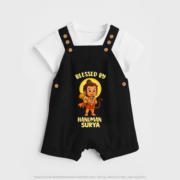 Blessed by Hanuman – Personalized Baby Dungaree - BLACK - 0 - 5 Months Old (Chest 18")