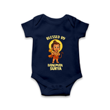 Blessed by Hanuman – Personalized Baby Romper - NAVY BLUE - New Born (Chest 14")