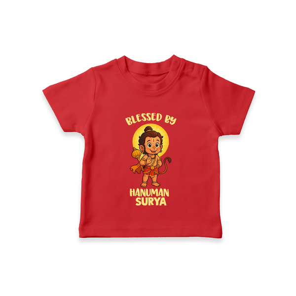 Blessed by Hanuman – Personalized Baby T-Shirt - RED - 0-5 Months Old (Chest 17")