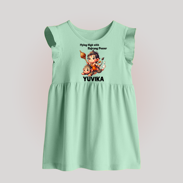 Flying High with Bajrang Power – Personalized   Baby Frock - MINT GREEN - 0 - 3 Months Old (Chest 17")