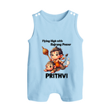 Flying High with Bajrang Power – Personalized Baby Romper Suit - BABY BLUE - New Born (Chest 18")