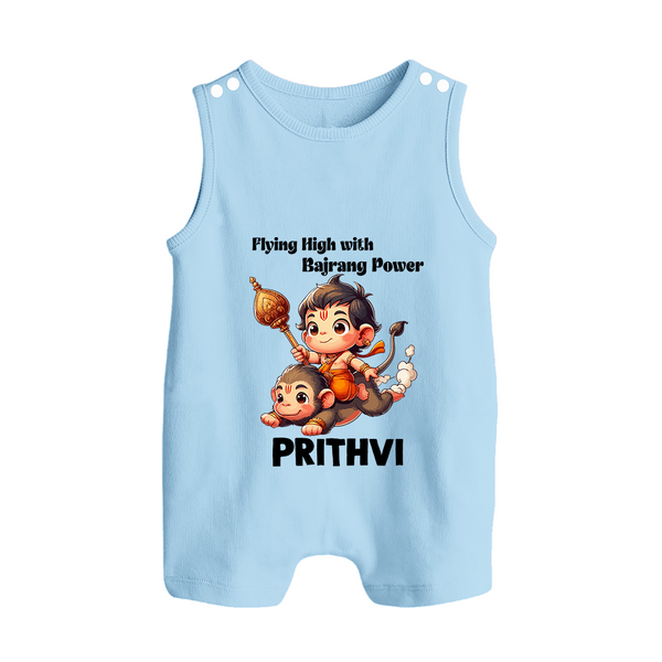 Flying High with Bajrang Power – Personalized Baby Romper Suit - BABY BLUE - New Born (Chest 18")